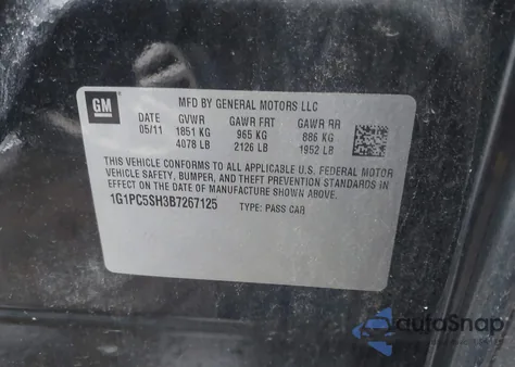 2011 Chevrolet Cruze Ls from USA, damaged, VIN 1G1PC5SH3B7267125